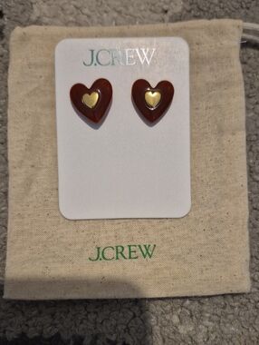 J.crew Brownish Red Gold Heart Earrings New